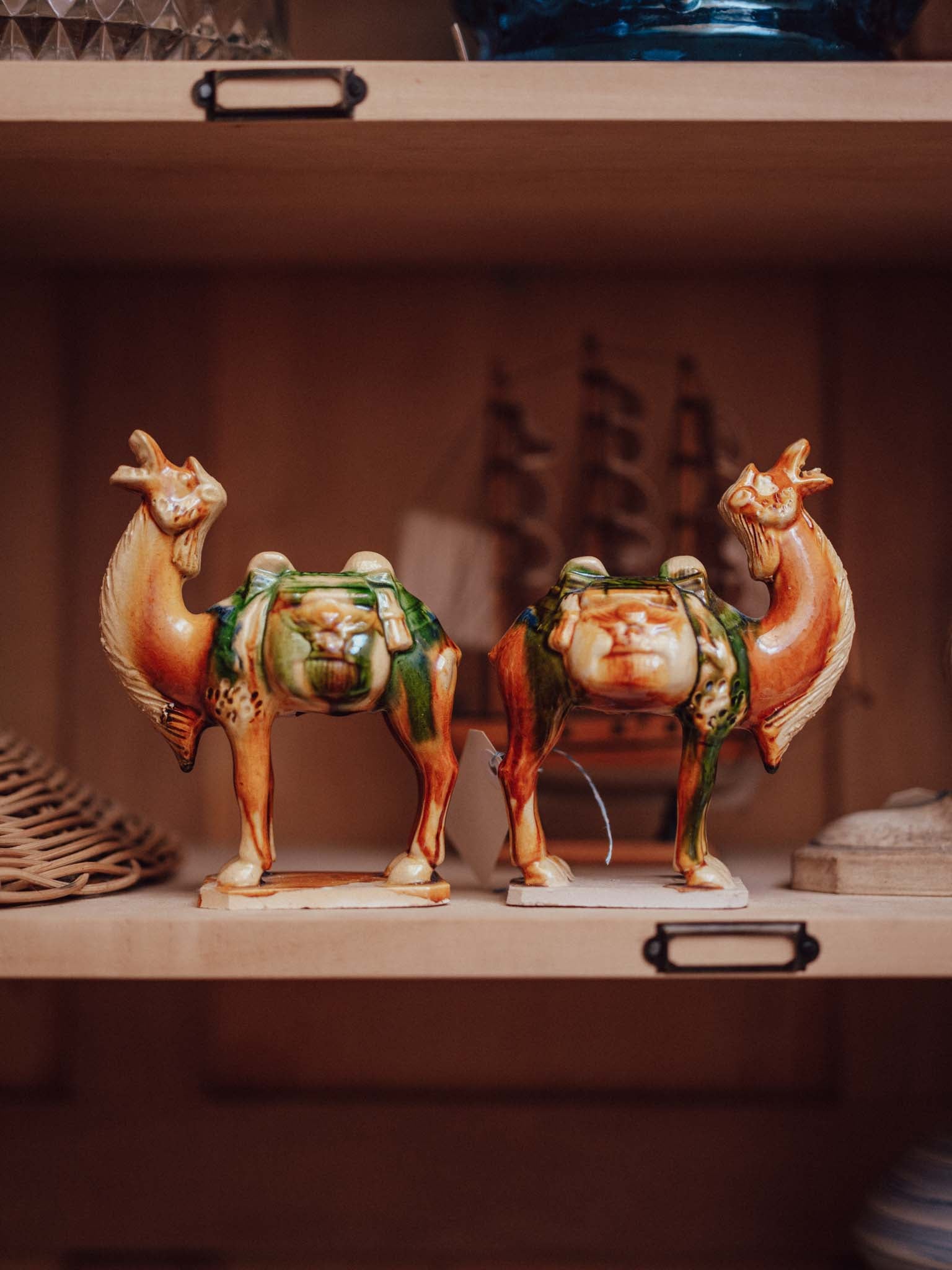 Pair of Sancai Glaze Ceramic Camels