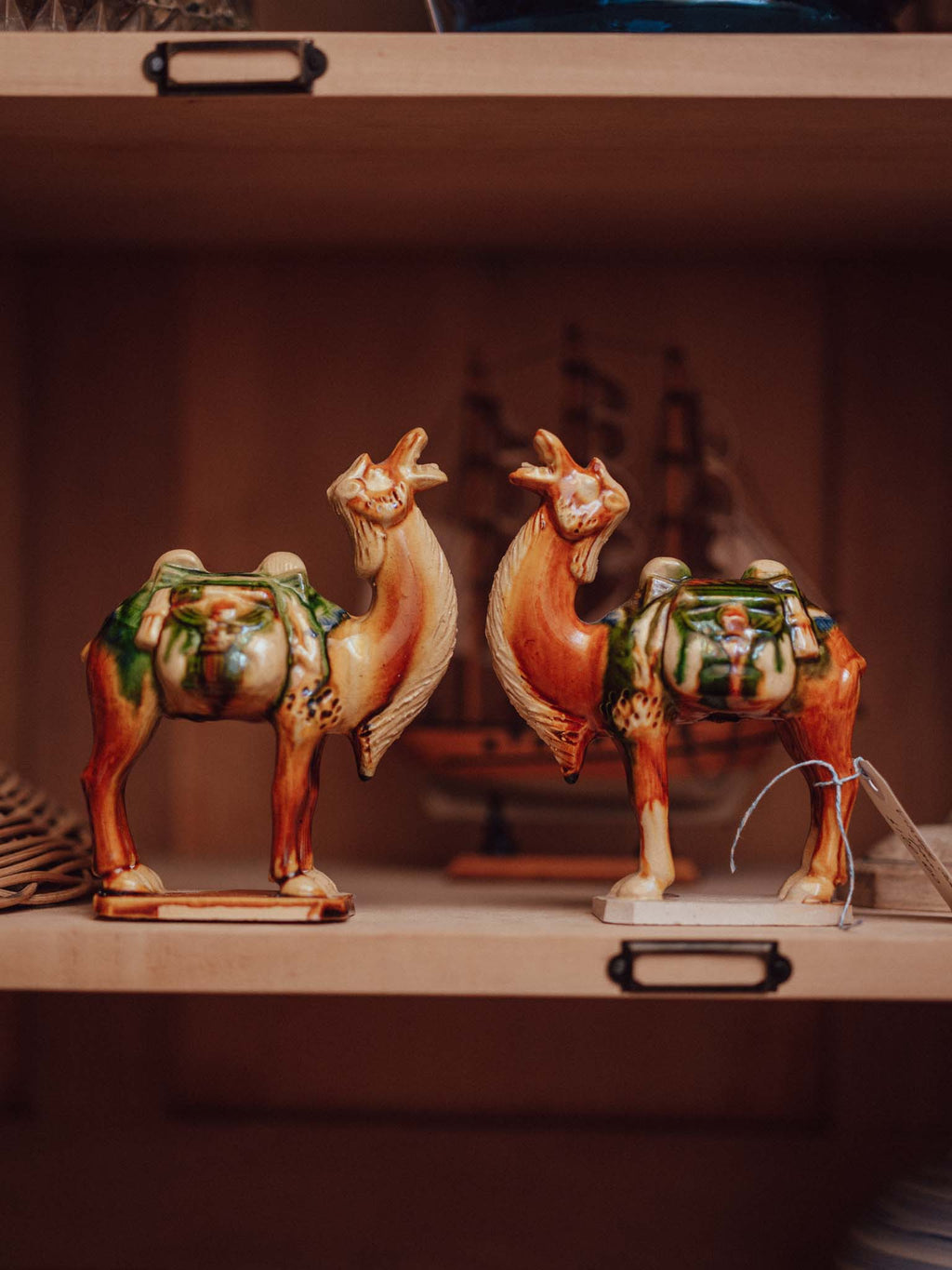 Pair of Sancai Glaze Ceramic Camels
