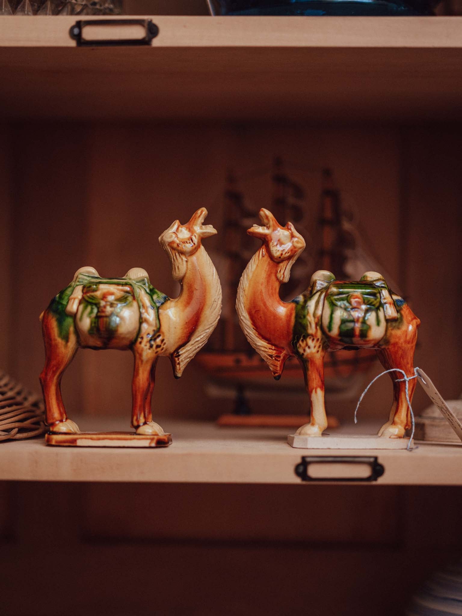 Pair of Sancai Glaze Ceramic Camels