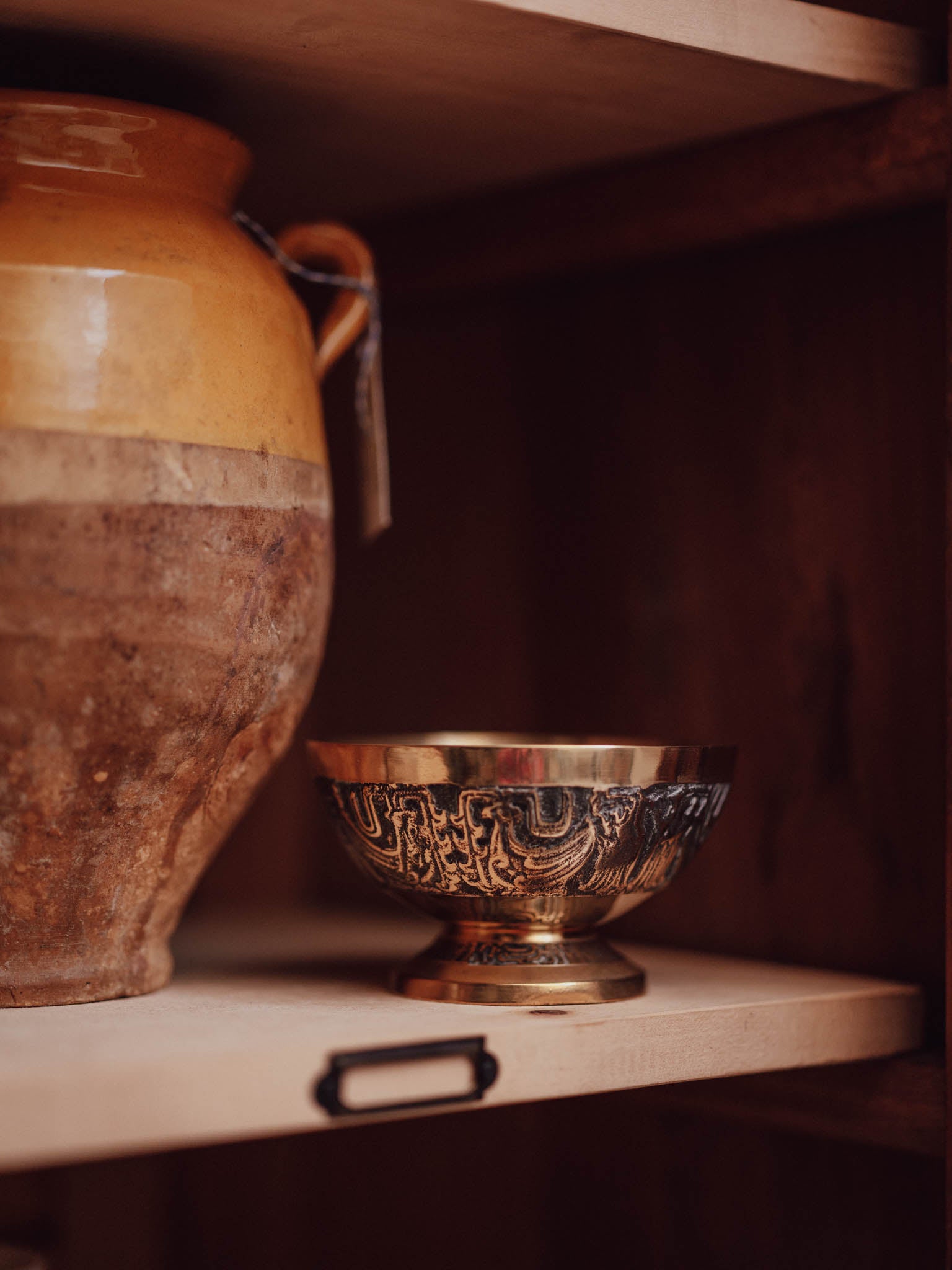 Vintage Brass Footed Bowl with Relief-Cast Decoration
