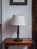Antique Cast Metal Table Lamp with Ivory Linen Shade
