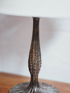 Antique Cast Metal Table Lamp with Ivory Linen Shade