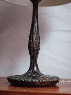 Antique Cast Metal Table Lamp with Ivory Linen Shade