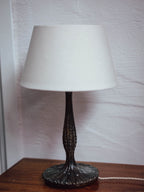 Antique Cast Metal Table Lamp with Ivory Linen Shade