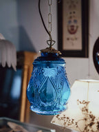 Antique Blue Pressed Glass Pendant Shade
