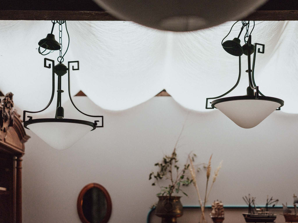 Pair of Vintage Italian Brass Pendant Lights with Verdigris Finish