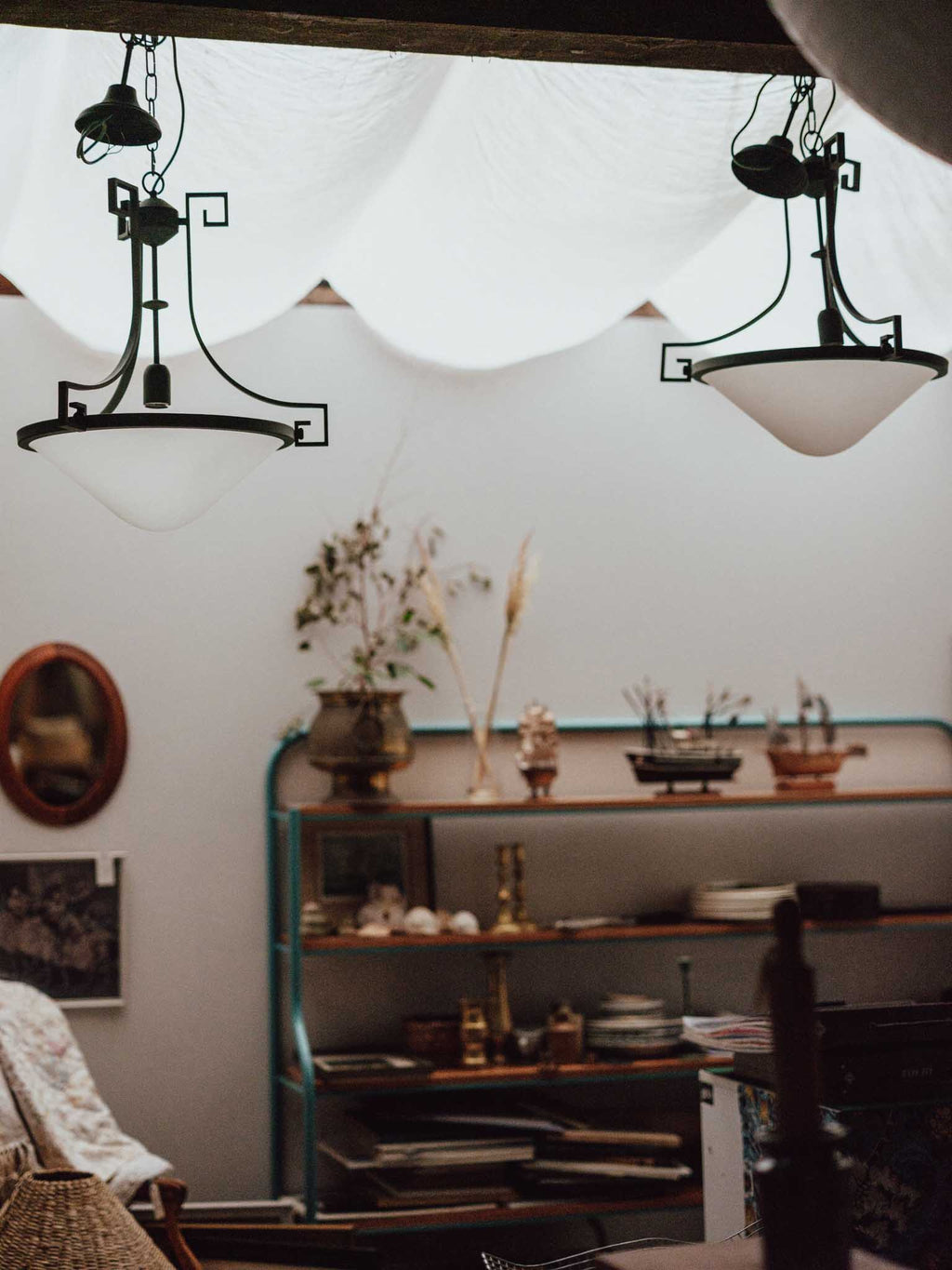 Pair of Vintage Italian Brass Pendant Lights with Verdigris Finish