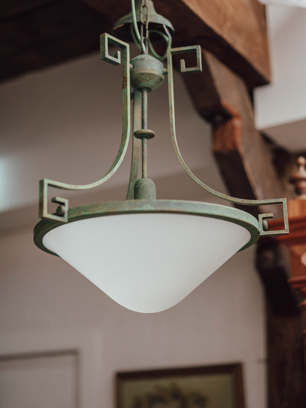 Pair of Vintage Italian Brass Pendant Lights with Verdigris Finish