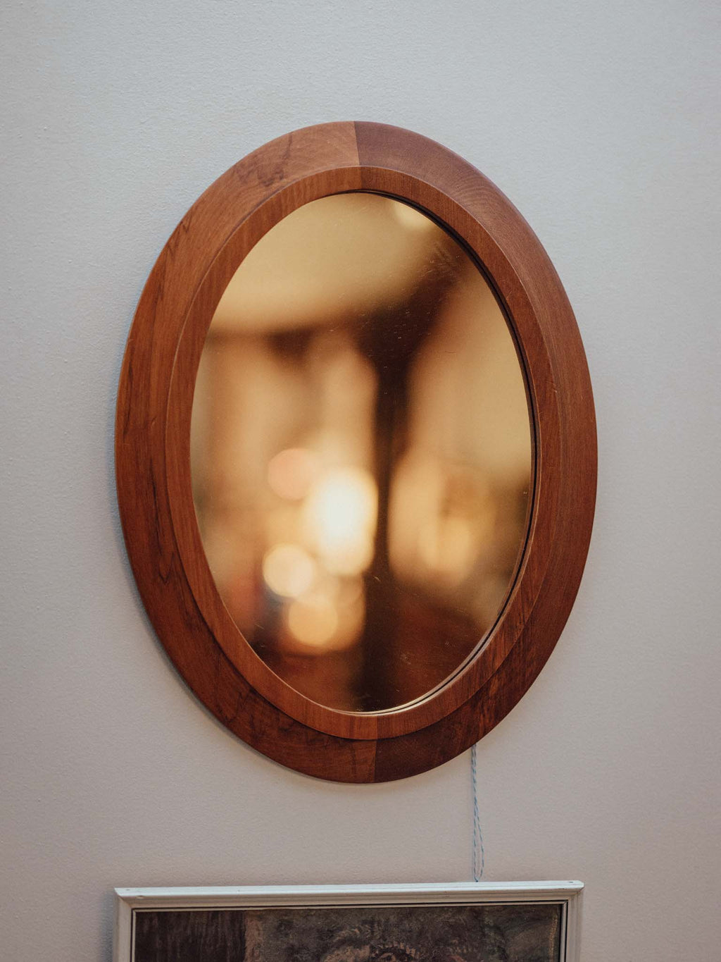 Vintage Solid Wood Oval Wall Mirror with Handmade Frame