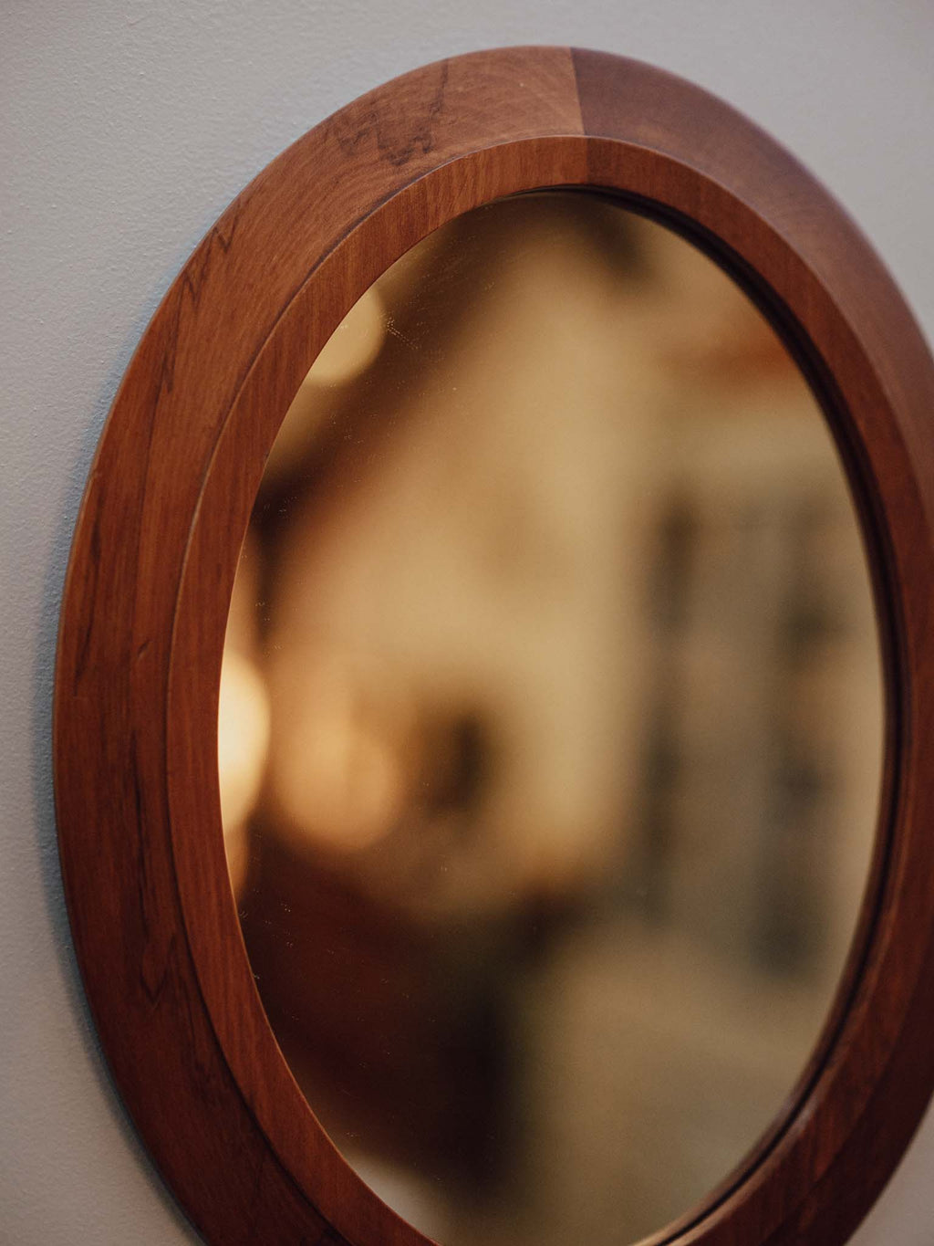 Vintage Solid Wood Oval Wall Mirror with Handmade Frame