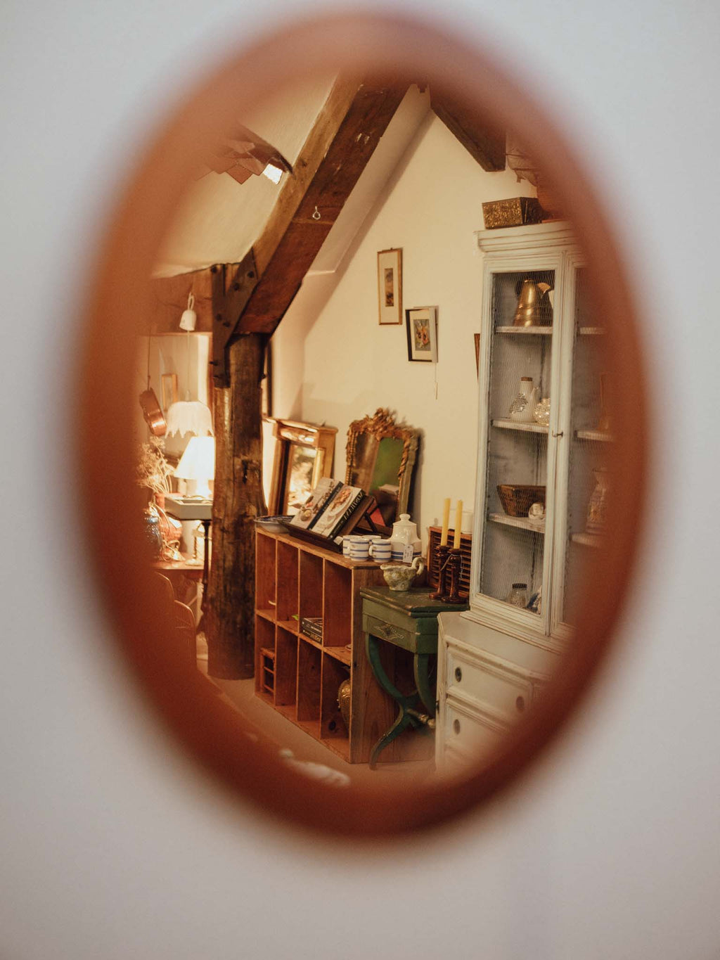 Vintage Solid Wood Oval Wall Mirror with Handmade Frame