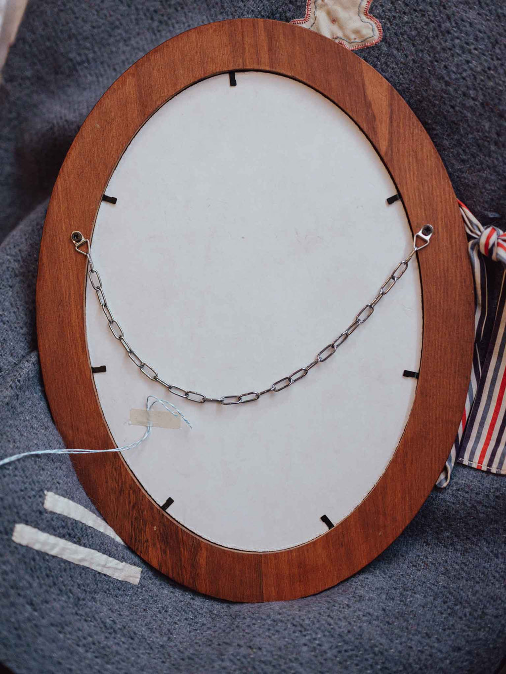 Vintage Solid Wood Oval Wall Mirror with Handmade Frame