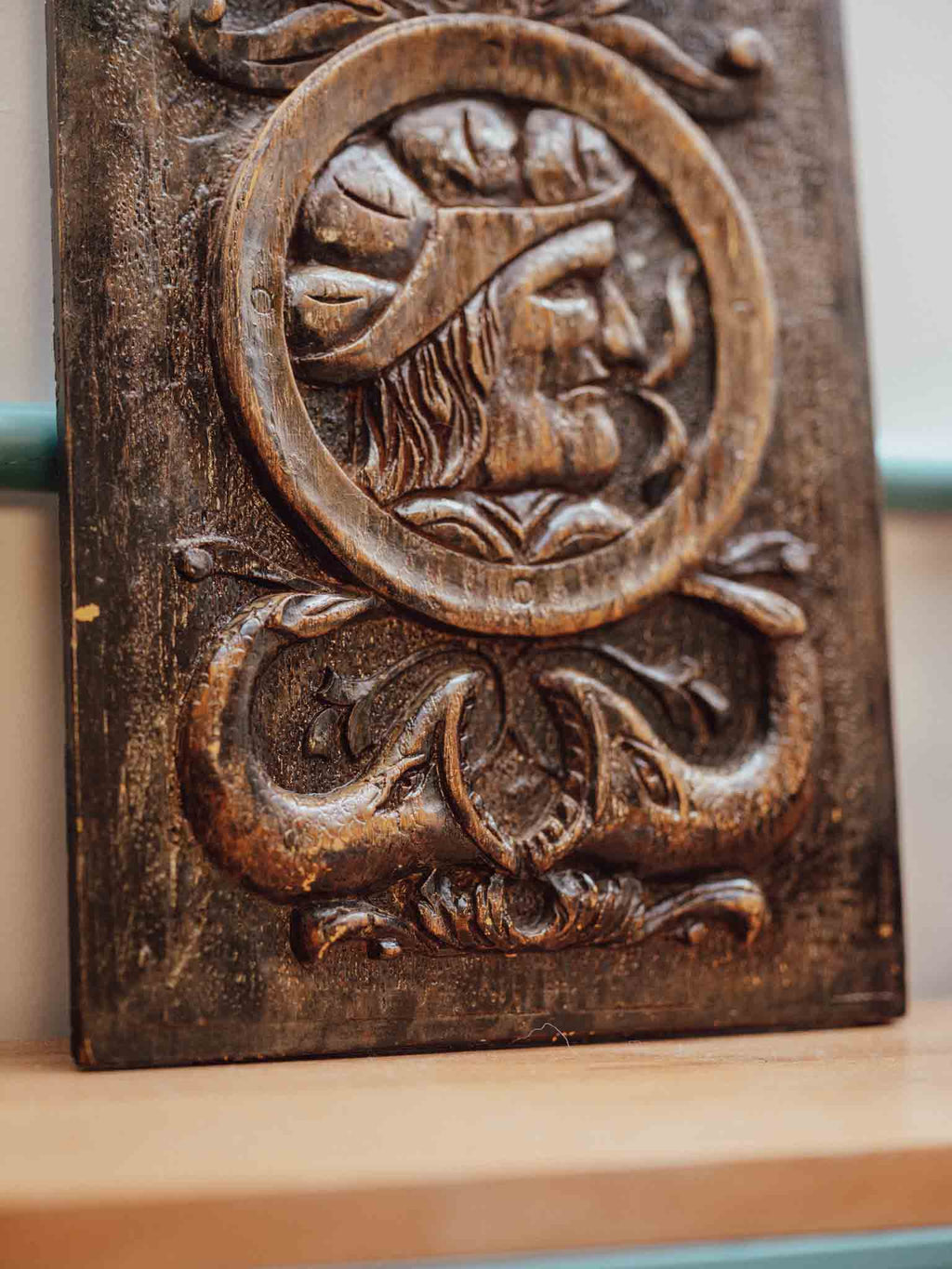 Antique Carved Wood Renaissance Portrait Relief Panel