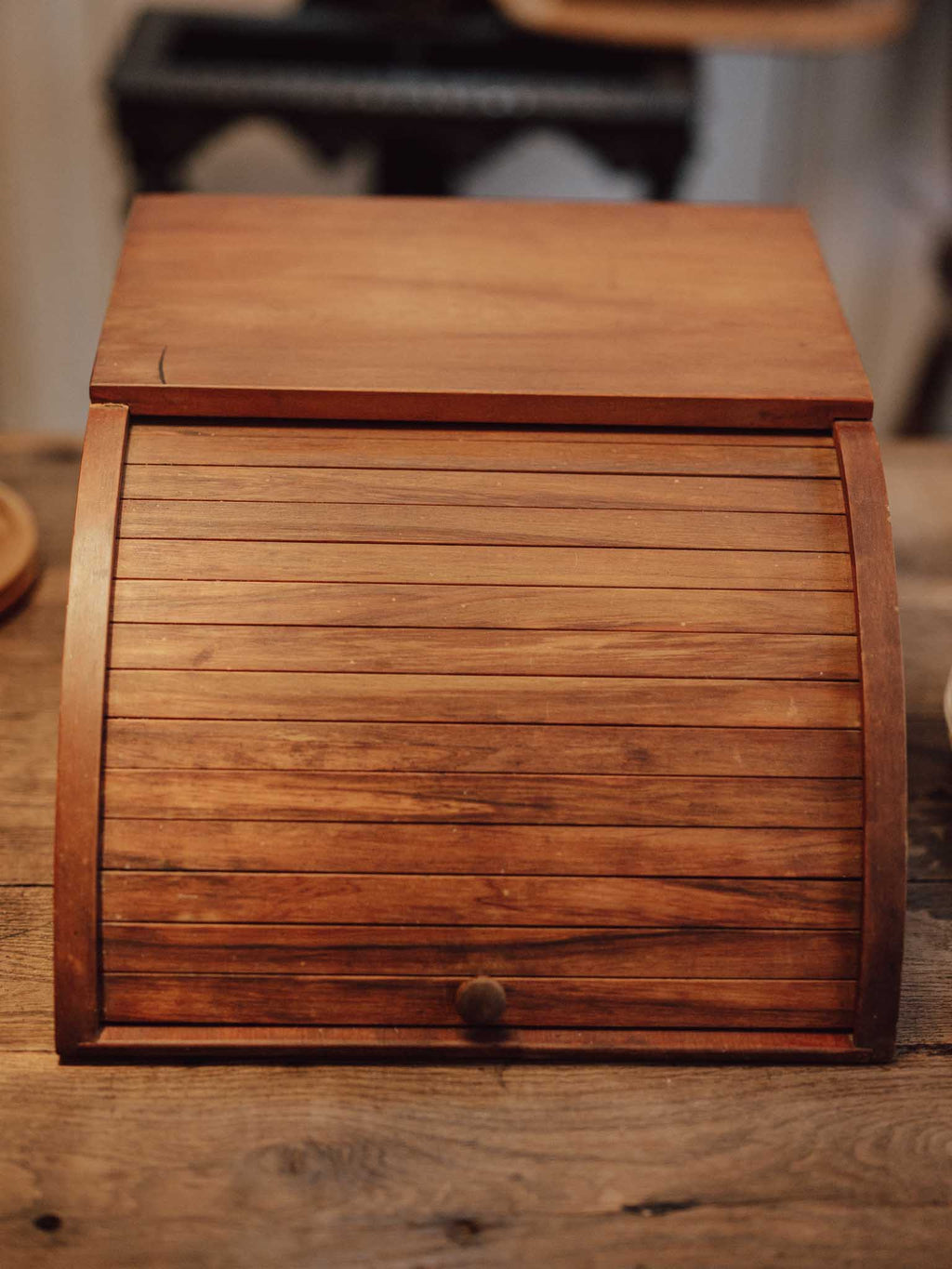 Vintage Wooden Roll-Top Tambour Bread Bin