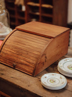 Vintage Wooden Roll-Top Tambour Bread Bin