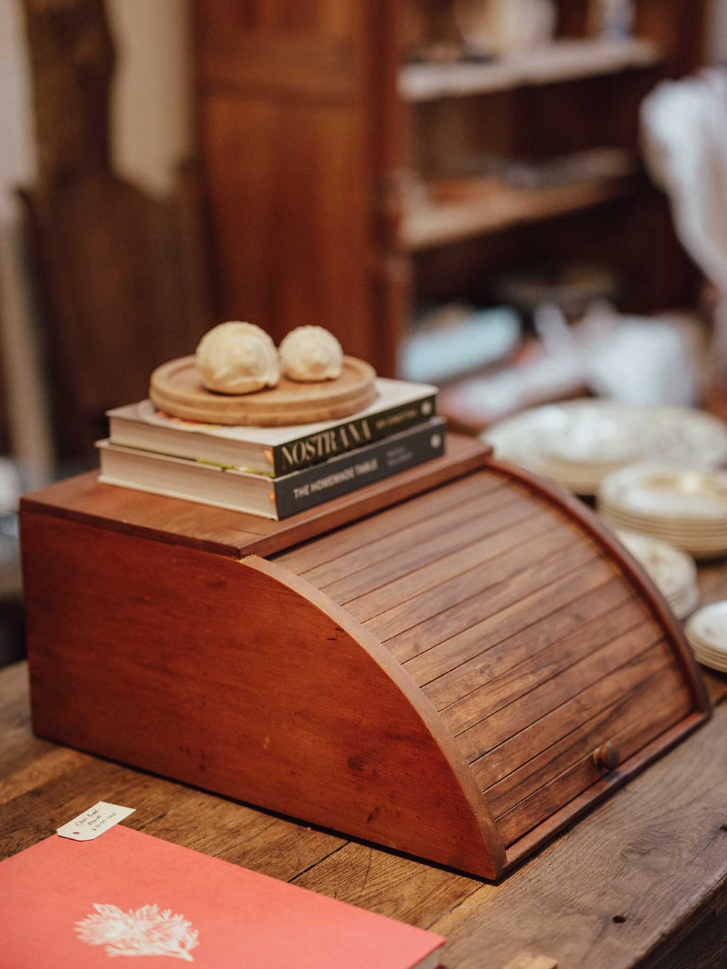 Vintage Wooden Roll-Top Tambour Bread Bin