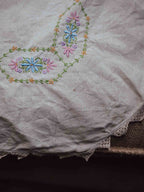 Embroidered Vintage Linen Cloth with Crochet Edging