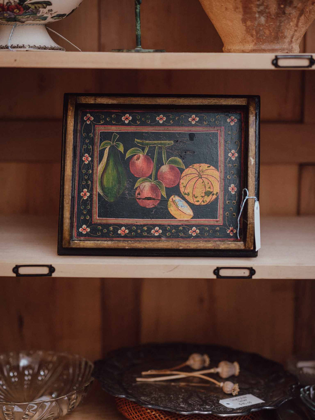 Hand Painted Vintage Fruit Tray with Handles