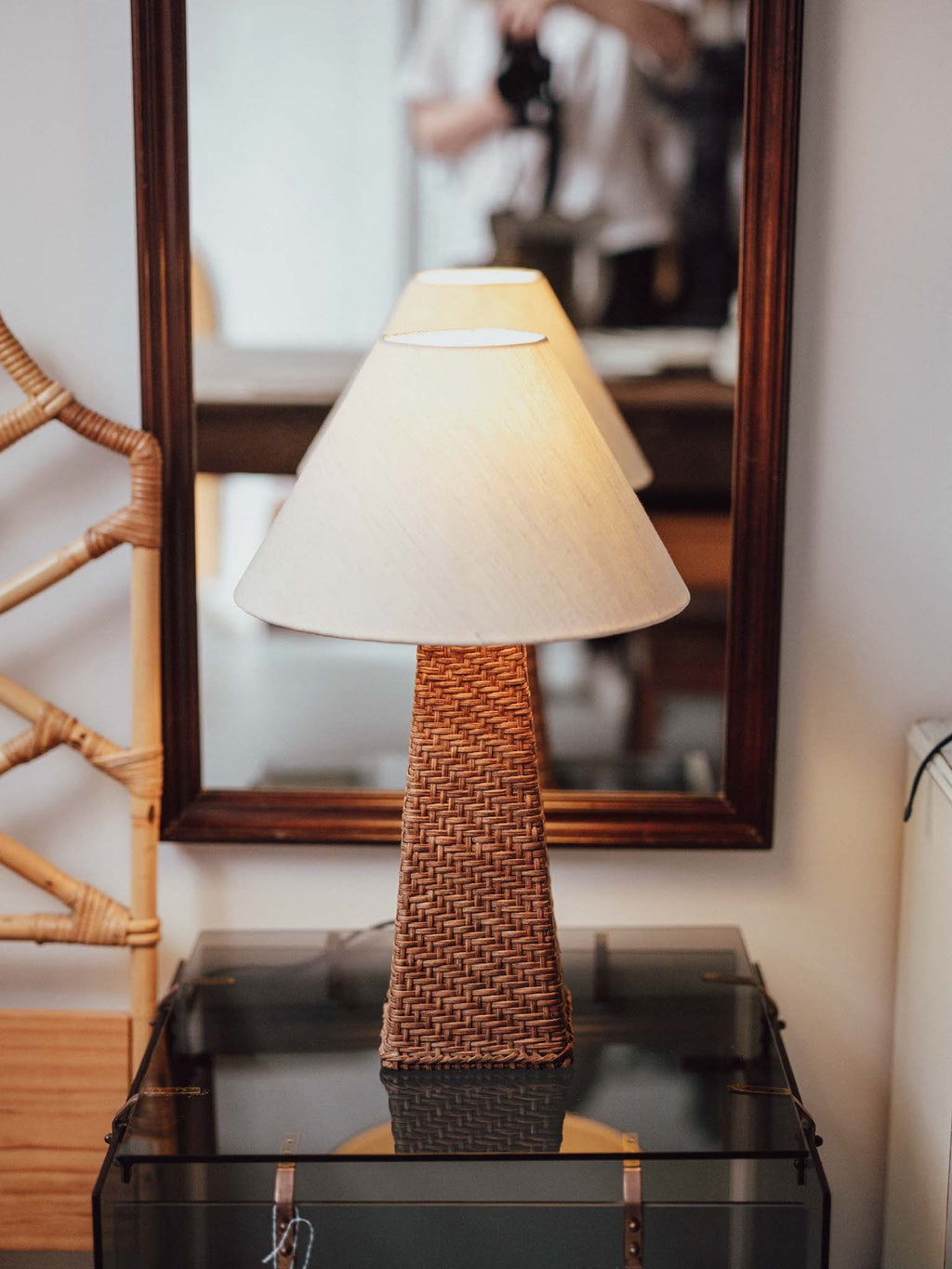 Vintage Woven Cane Table Lamp