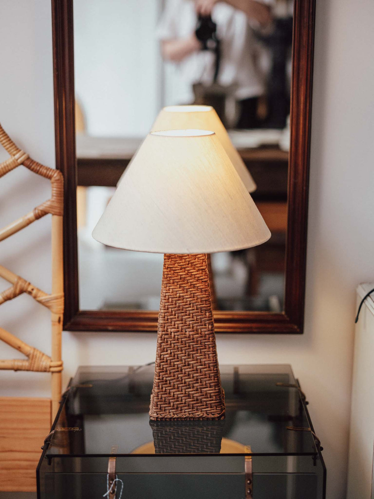 Vintage Woven Cane Table Lamp