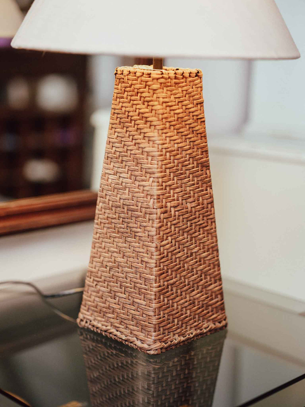 Vintage Woven Cane Table Lamp