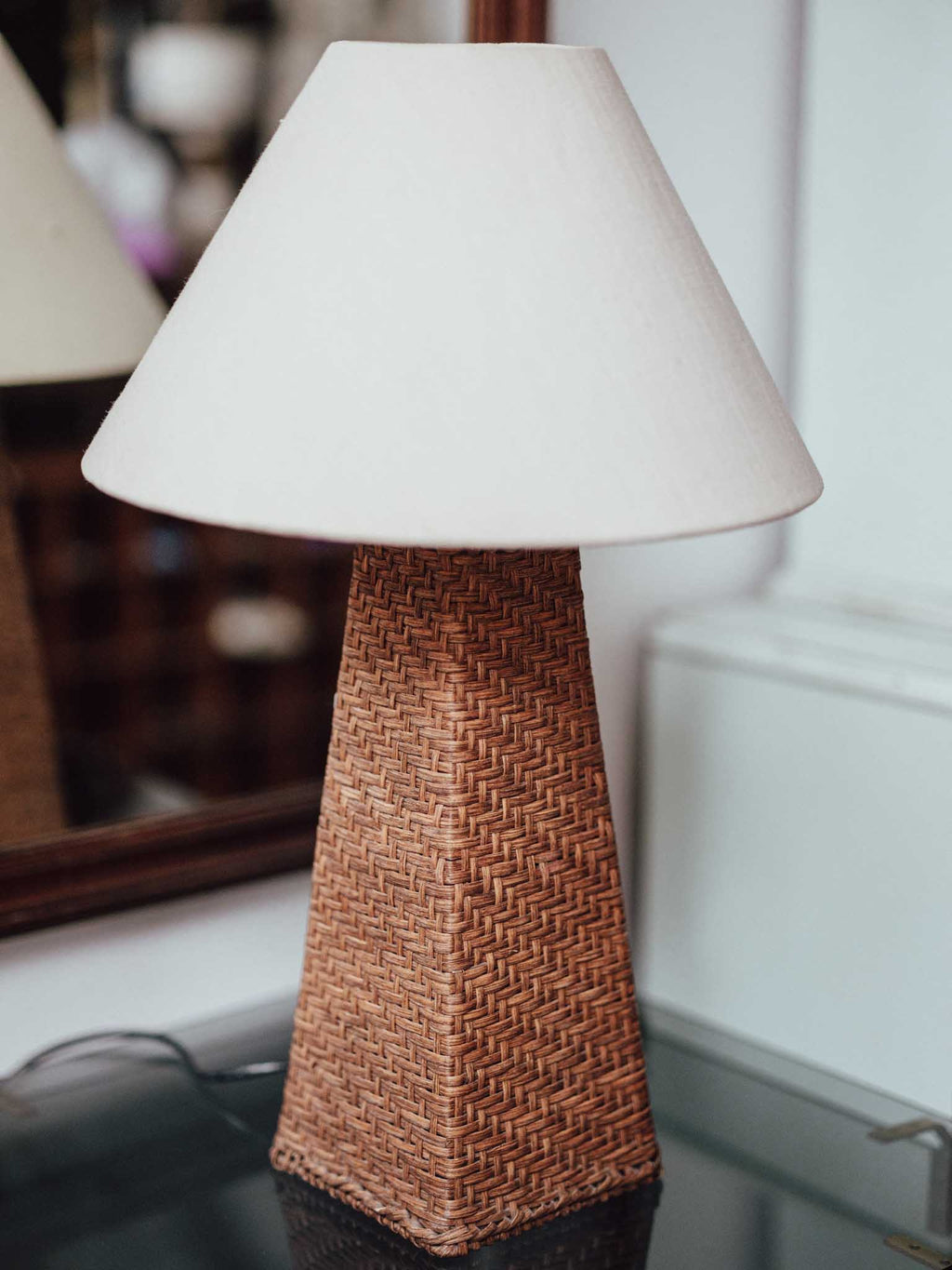 Vintage Woven Cane Table Lamp