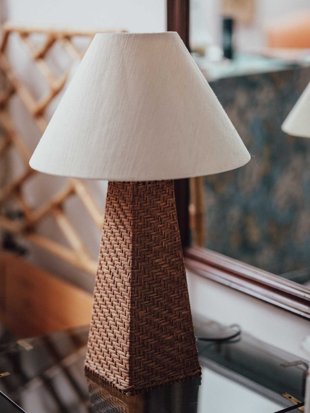 Vintage Woven Cane Table Lamp