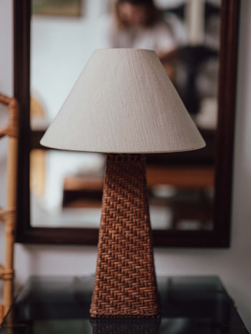 Vintage Woven Cane Table Lamp