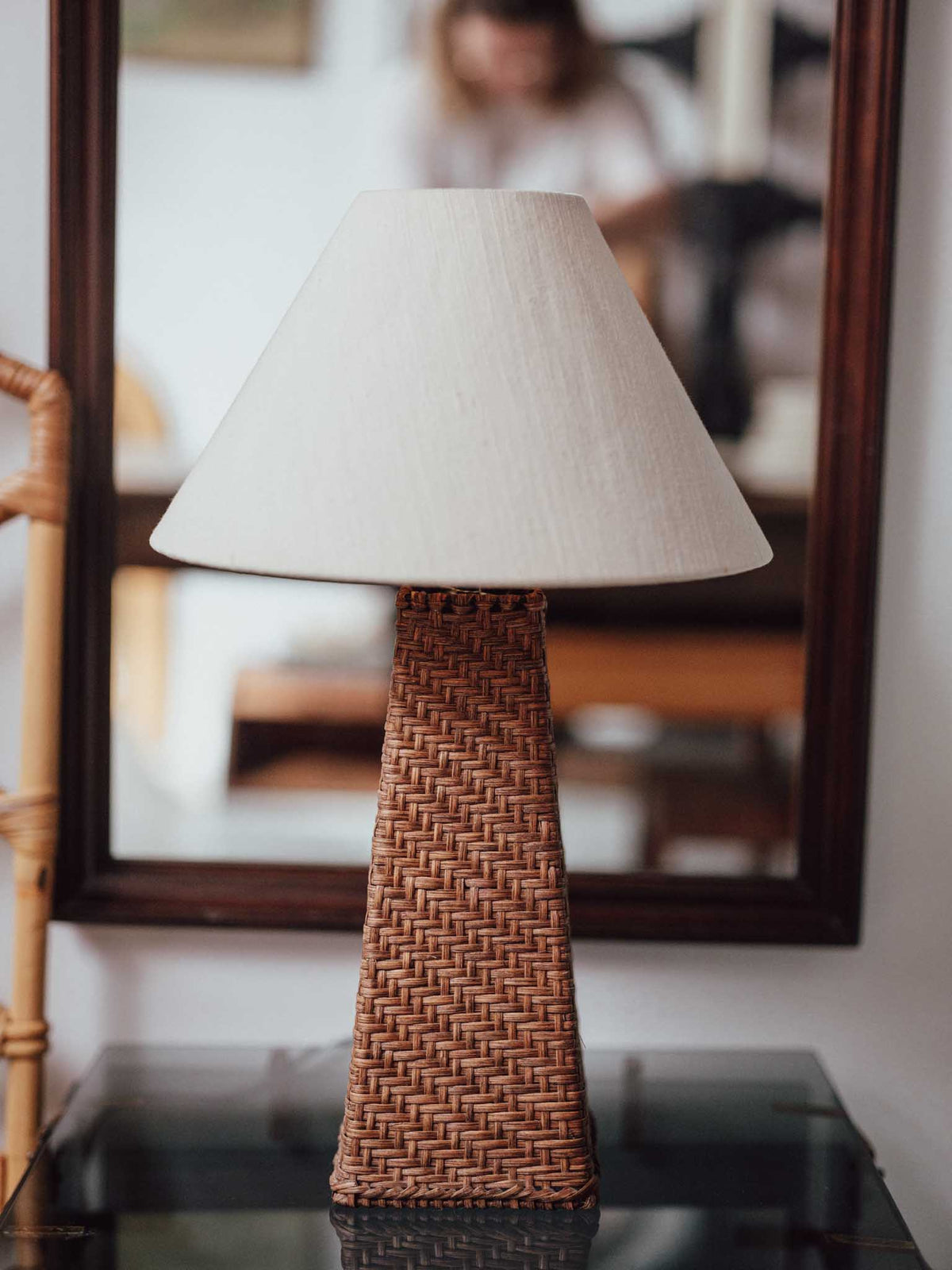 Vintage Woven Cane Table Lamp