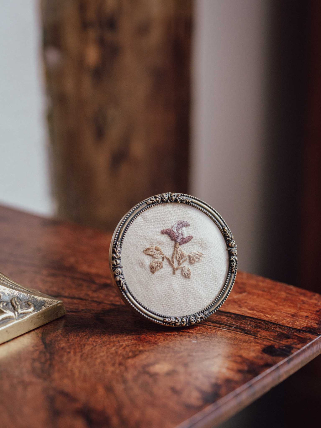Miniature Brass Framed Floral Embroidery