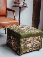 Vintage Screenprinted Floral Footstool on Castors