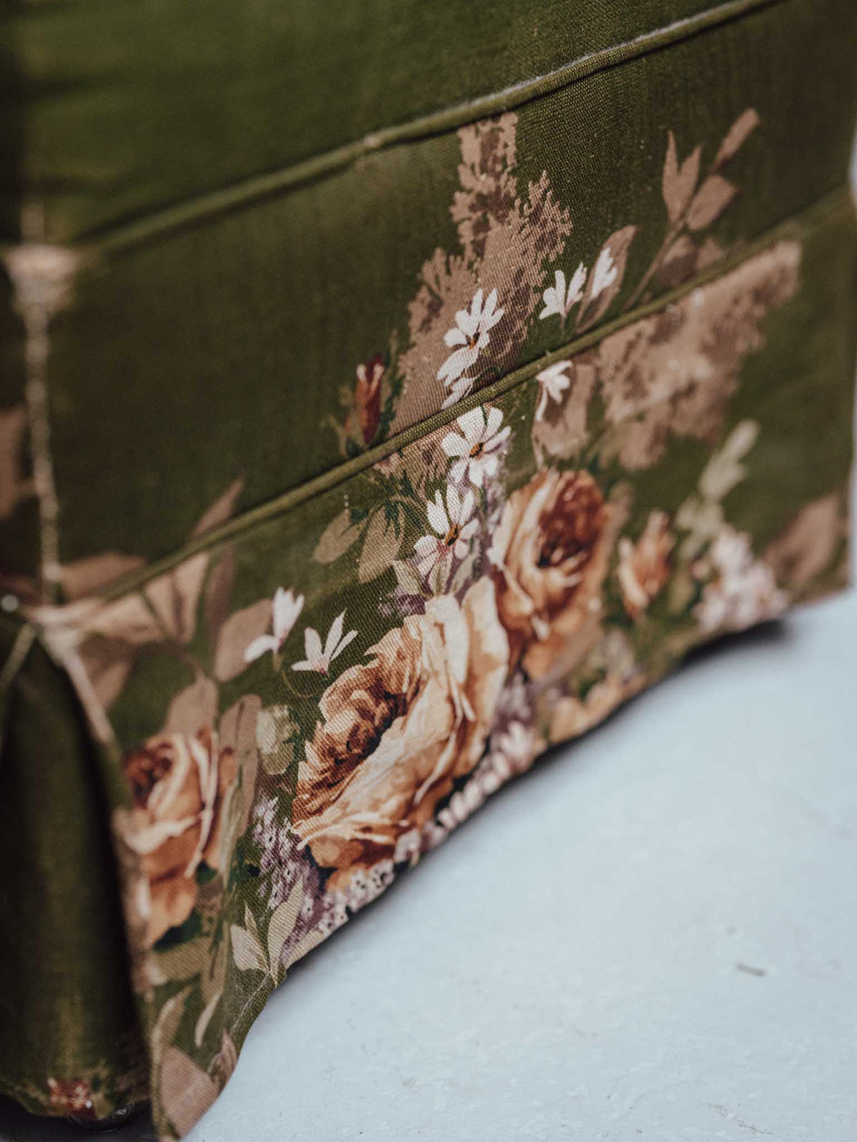 Vintage Screenprinted Floral Footstool on Castors