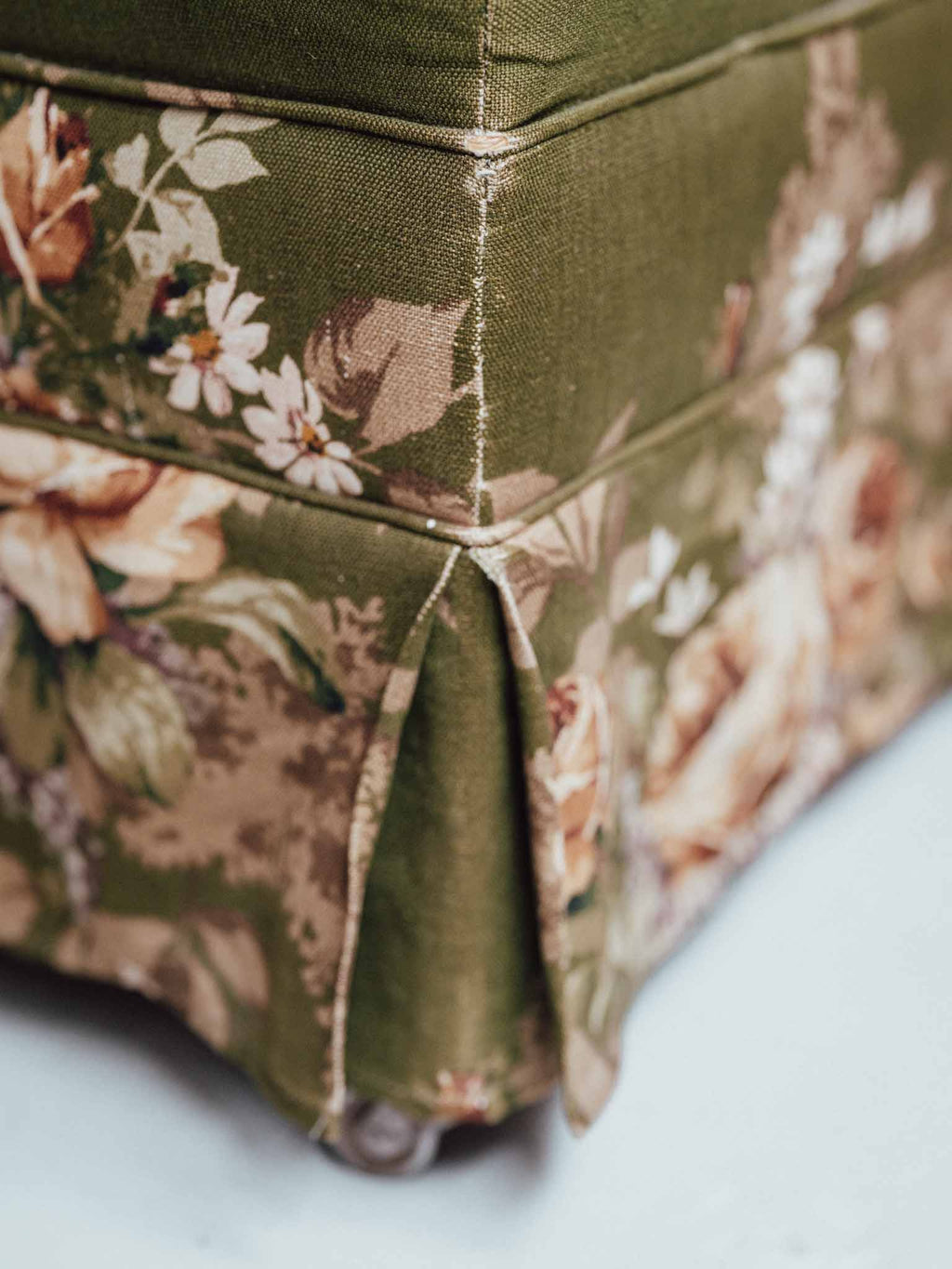 Vintage Screenprinted Floral Footstool on Castors