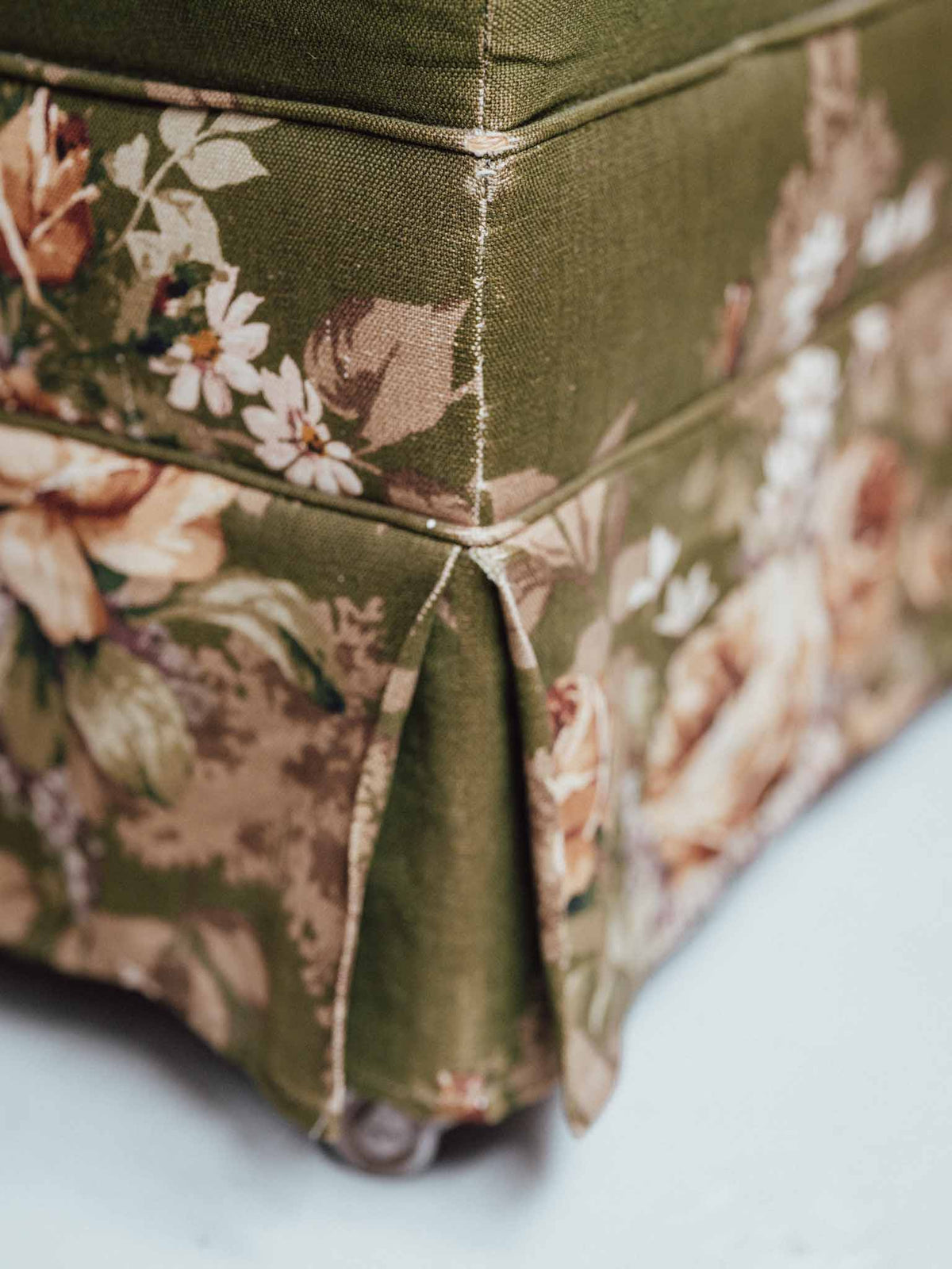 Vintage Screenprinted Floral Footstool on Castors