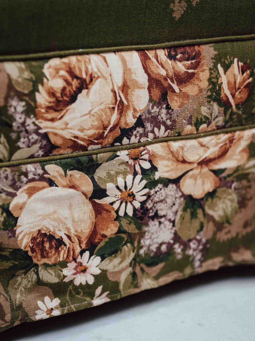 Vintage Screenprinted Floral Footstool on Castors