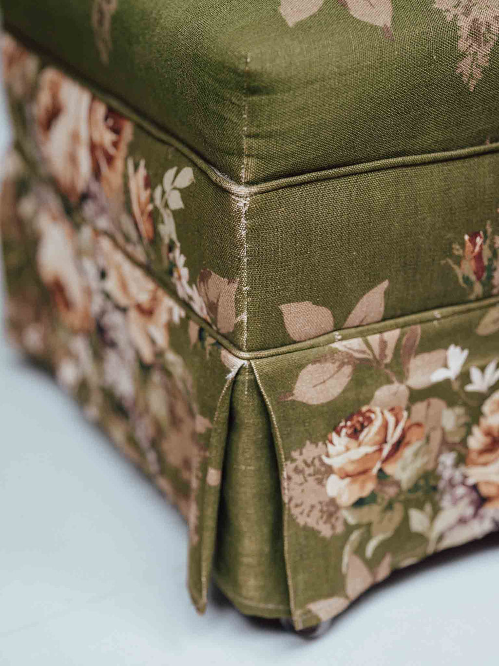 Vintage Screenprinted Floral Footstool on Castors