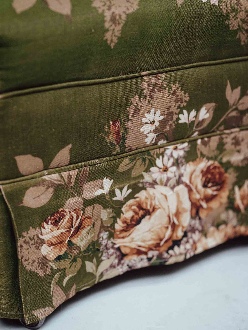 Vintage Screenprinted Floral Footstool on Castors