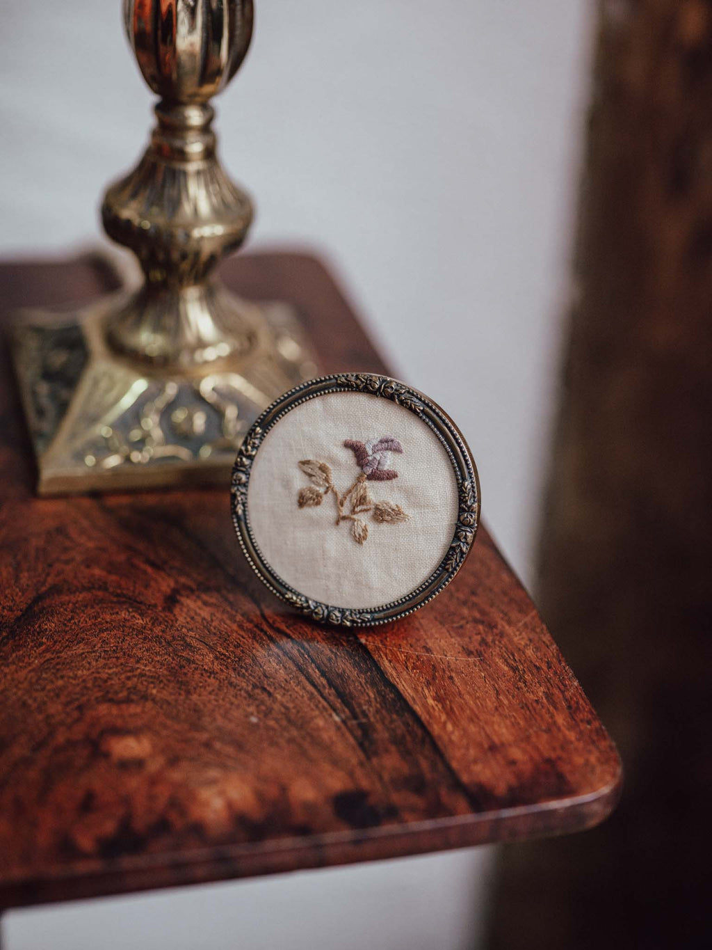 Miniature Brass Framed Floral Embroidery