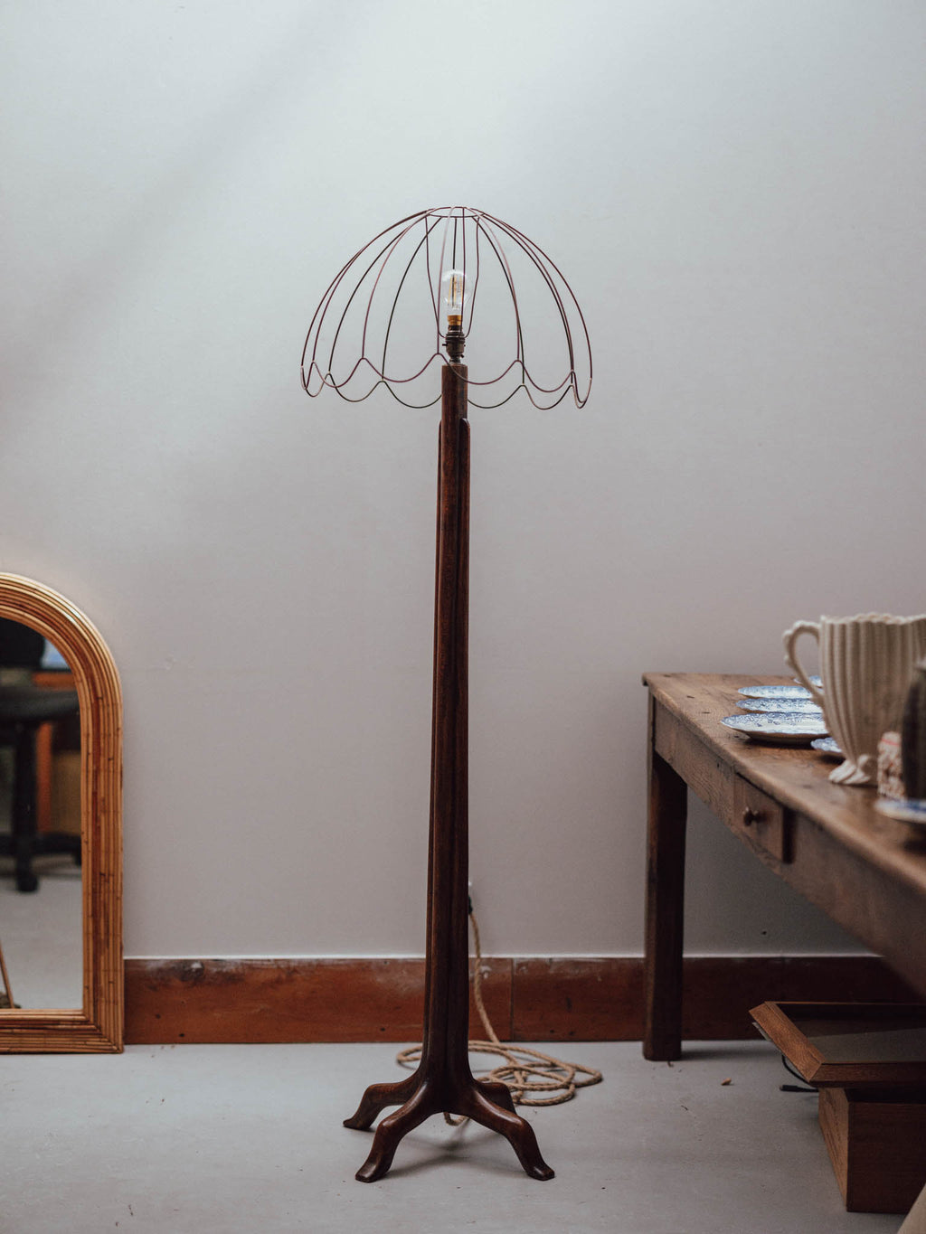 Handmade Standard Lamp with Copper Wire Shade