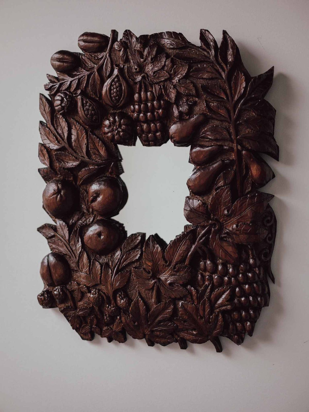 Vintage Carved Kauri Fruit and Vine Mirror