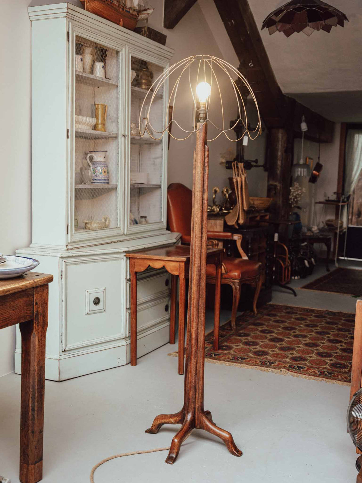 Handmade Standard Lamp with Copper Wire Shade