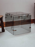Smoked Glass Side Table with Copper Brackets