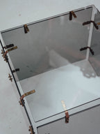 Smoked Glass Side Table with Copper Brackets
