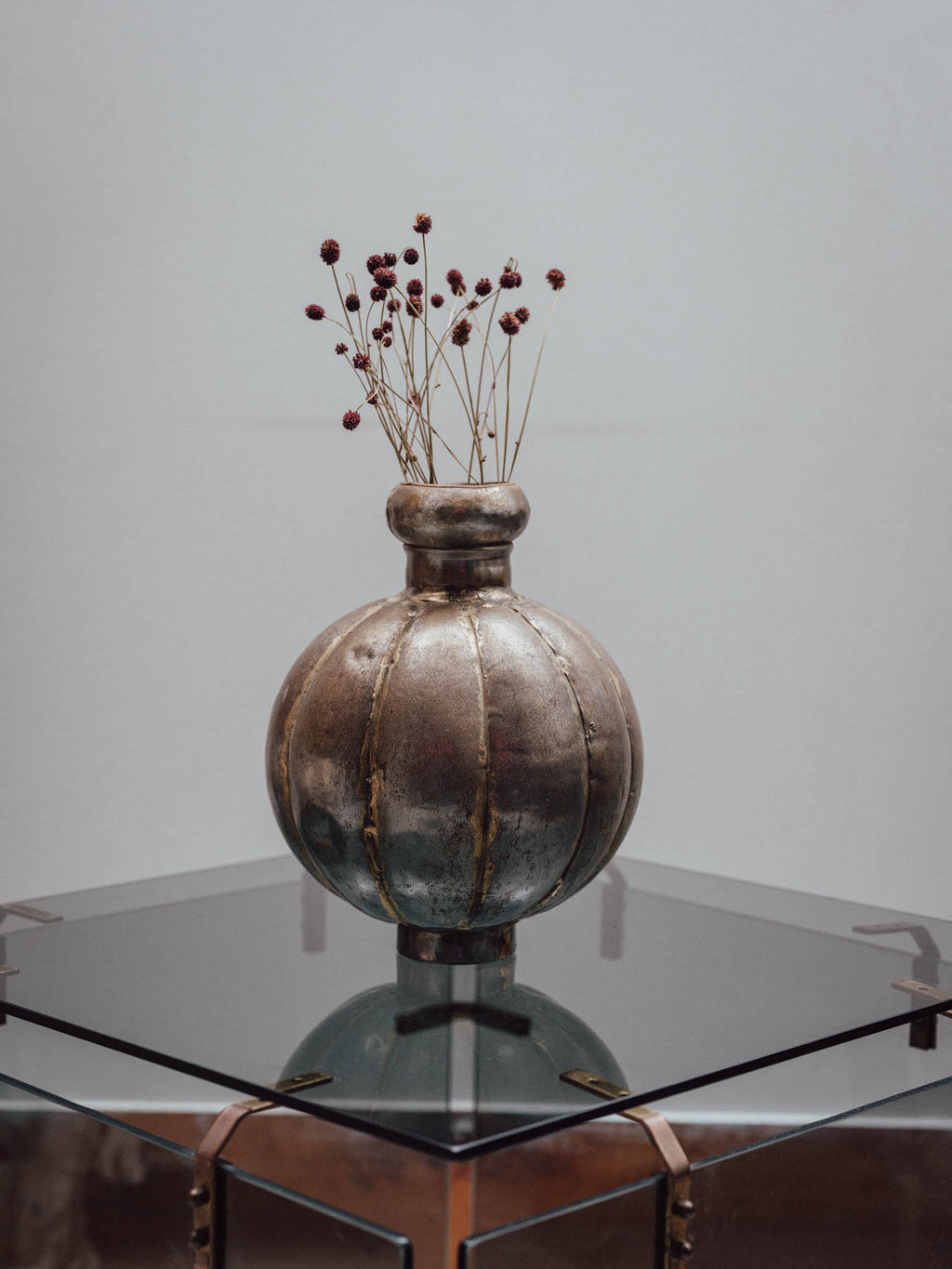 Vintage Indian Melon Form Metal Vase