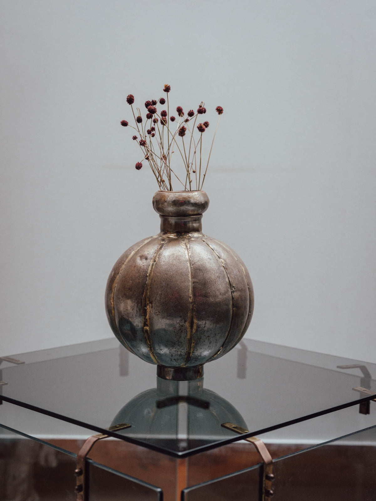 Vintage Indian Melon Form Metal Vase
