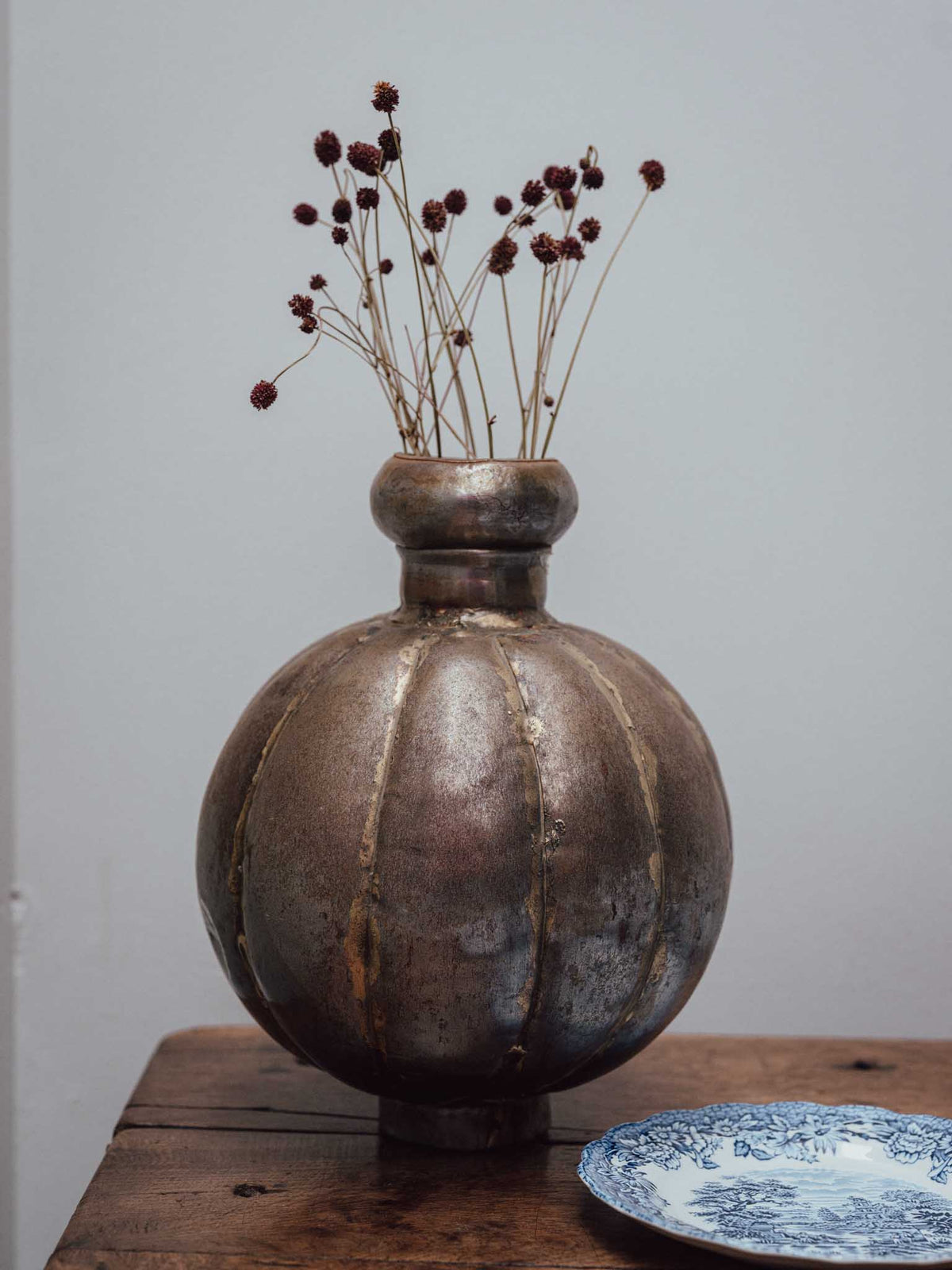 Vintage Indian Melon Form Metal Vase