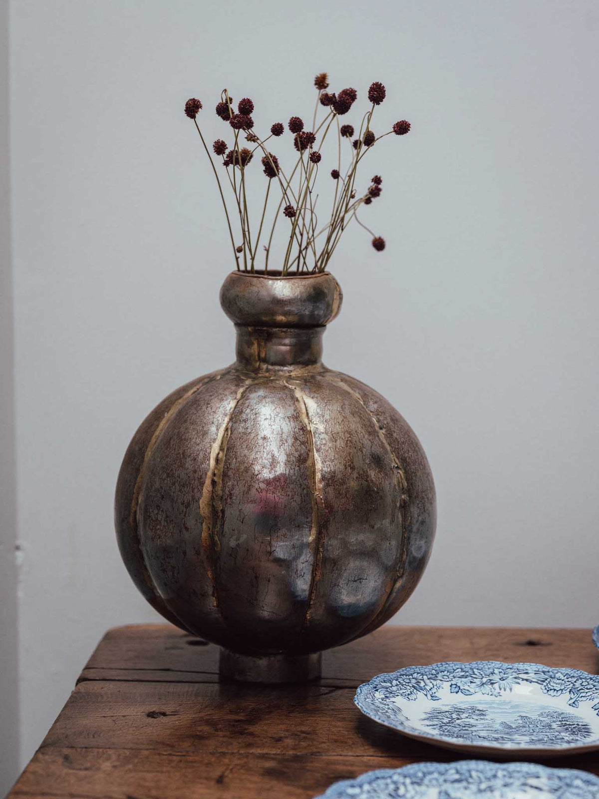 Vintage Indian Melon Form Metal Vase