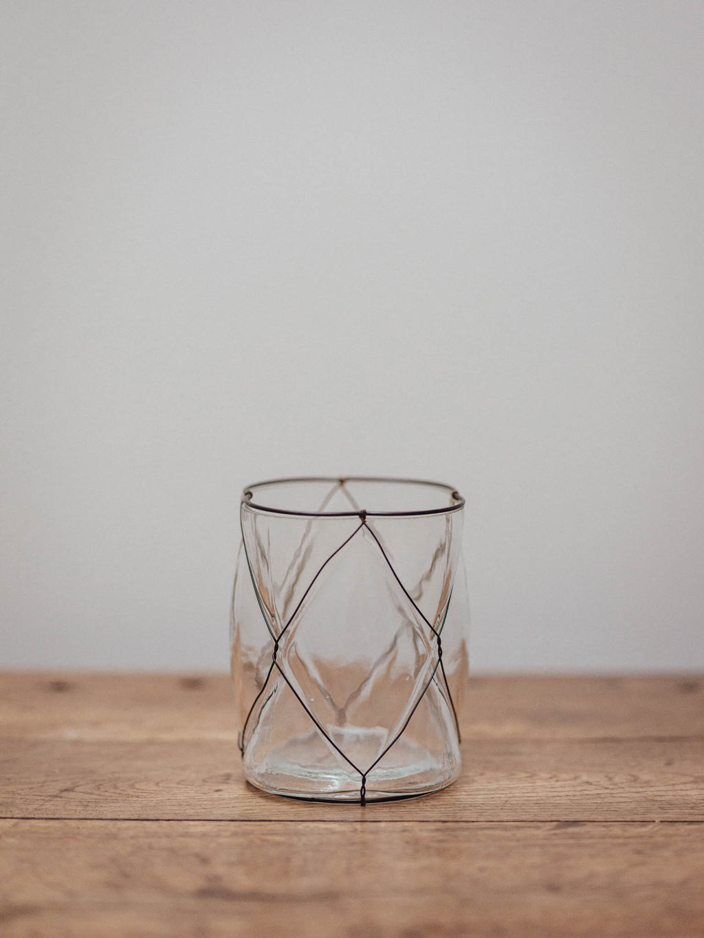 Clear Glass Vase in Black Wire Cage