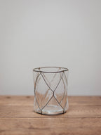 Clear Glass Vase in Black Wire Cage