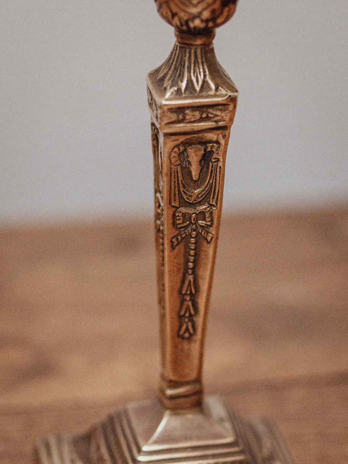 Pair of Victorian Neoclassical Brass Candlesticks